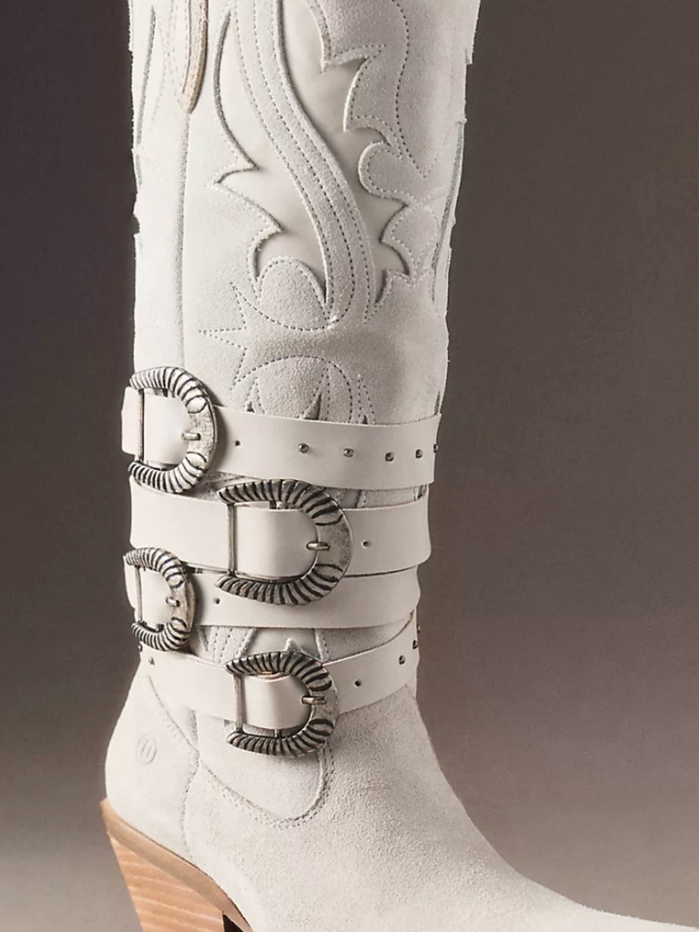 dingo White Suede Western Buckle Knee Boots